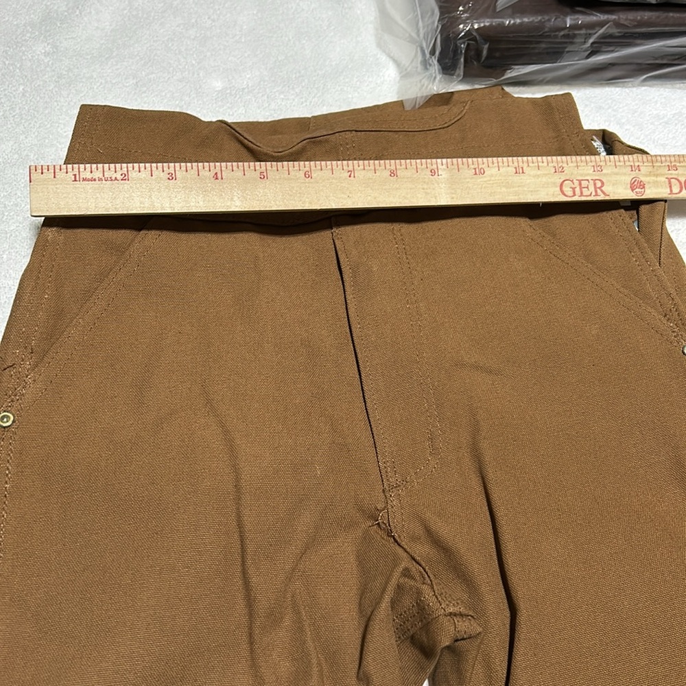 Vintage Carhartt Double Knee Bib Overalls Duck Canvas Tan Brown youth Workwear - Picture 11 of 13